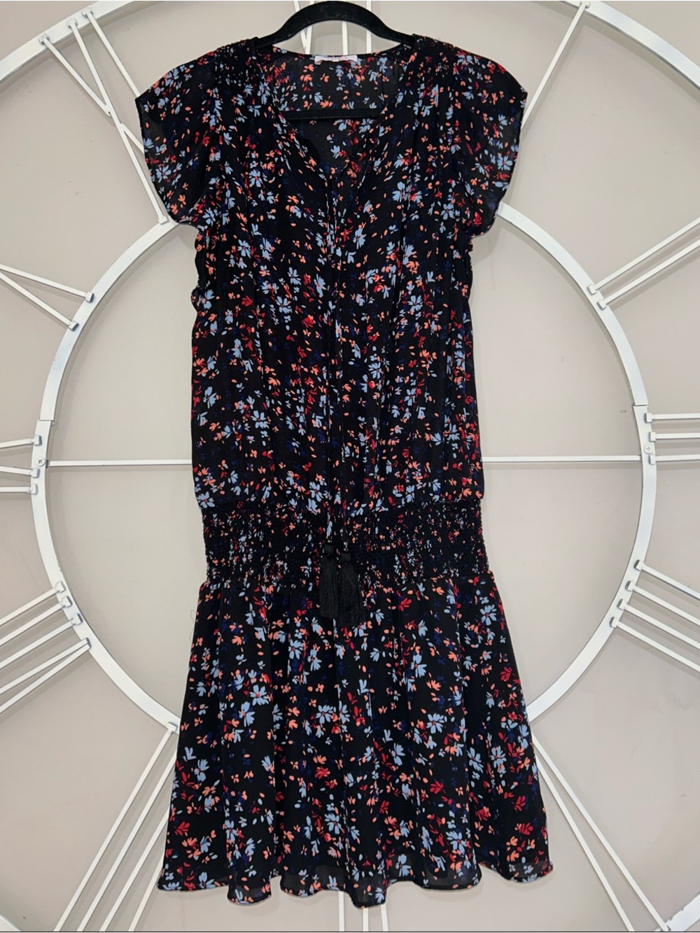 Parker Black Mini Dress with Red and Blue Floral Print